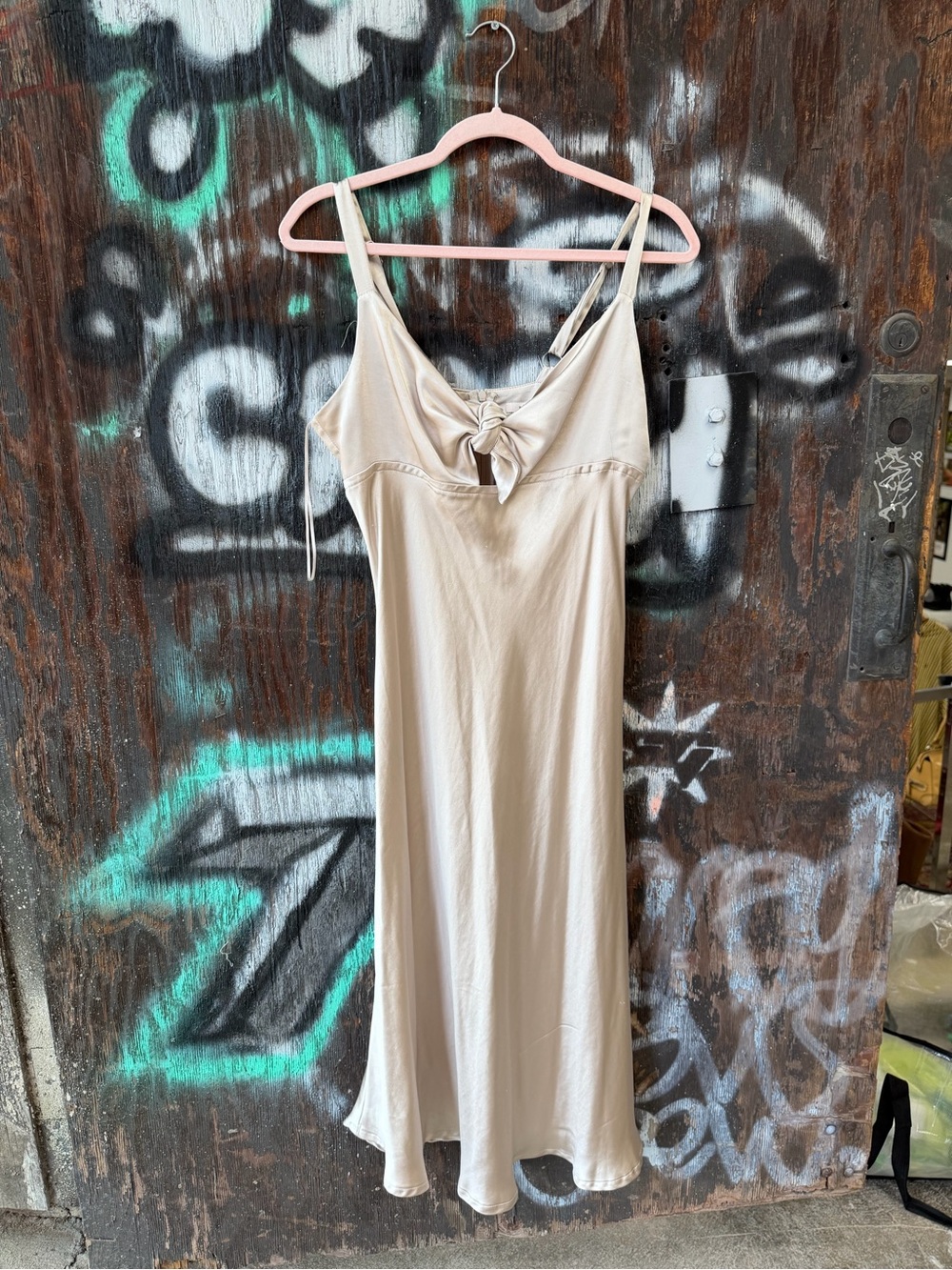 Gold Champagne Women's Satin Slip long maxi Dress with Front Knot Cream Silk